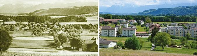 Bauerndorf-Rüfenacht in den 1950er Jahren und Agglomerationsort von 2014